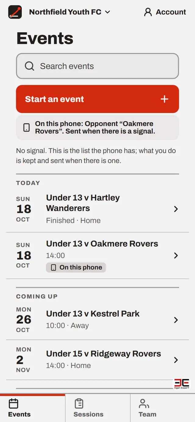Events with no signal, and something waiting on the phone to be sent